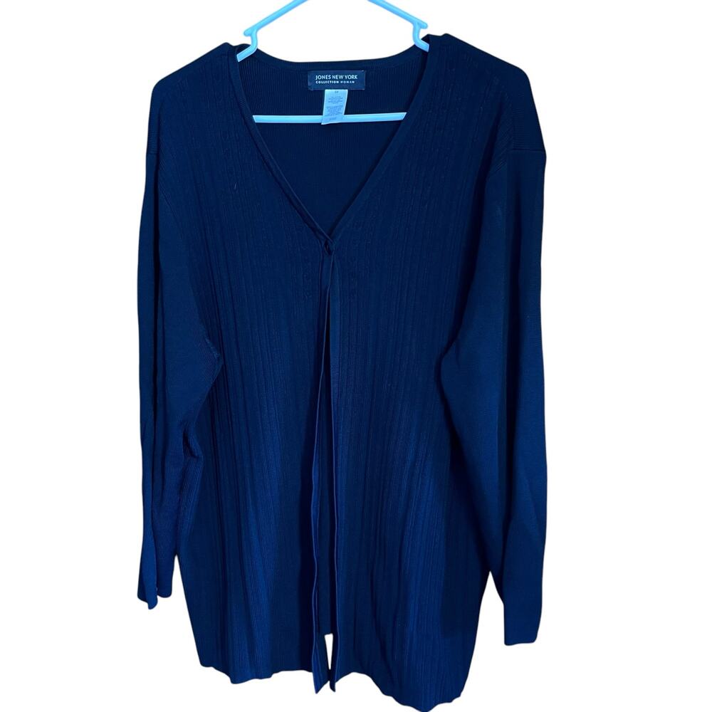 Jones NY Collection Black Open Cardigan 2X Silky Stretchy Workwear Office